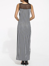 Casual Round Neck Dacron Patchwork Stripes Maxi-dress