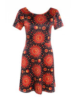 Casual V-Neck Printed Short Sleeve Skater Dress