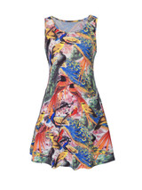 Casual Round Neck Multi-Color Peacock Printed Shift Dress
