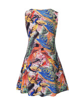 Casual Round Neck Multi-Color Peacock Printed Shift Dress