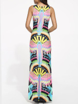 Casual Round Neck Dacron Printed Split Maxi-dress