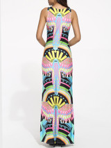 Casual Round Neck Dacron Printed Split Maxi-dress