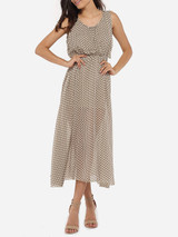 Casual Round Neck Dacron Polka Dot Printed Maxi-dress