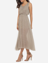 Casual Round Neck Dacron Polka Dot Printed Maxi-dress