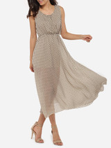 Casual Round Neck Dacron Polka Dot Printed Maxi-dress