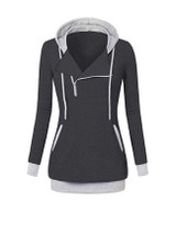 Casual Slit Pocket Zips Color Block Hoodie