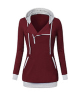 Casual Slit Pocket Zips Color Block Hoodie