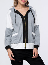 Casual Trendy Patch Pocket Color Block Hoodie