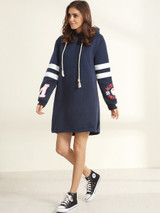 Casual Drawstring Printed Side Slit Hoody