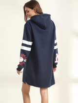 Casual Drawstring Printed Side Slit Hoody