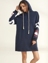 Casual Drawstring Printed Side Slit Hoody