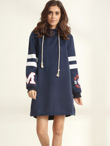 Casual Drawstring Printed Side Slit Hoody