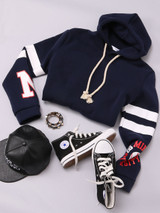 Casual Drawstring Printed Side Slit Hoody