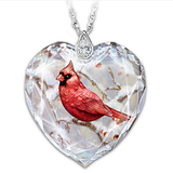 Fashionable Little Red Cardinal n Glass Heart Shaped Pendant Necklace: Hutzell