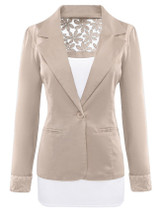 Casual Notch Lapel Patchwork Single Button Hollow Out Plain Blazer