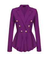Casual Peplum Solid Notch Lapel Decorative Button Blazer