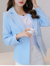 Graceful Notch Lapel Plain Blazer With Long Sleefe