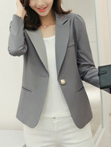 Graceful Solid Notch Lapel Single Button Blazer