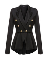 Casual Notch Lapel Ruffled Hem Decorative Button Plain Blazer
