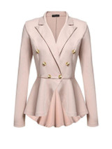 Casual Notch Lapel Ruffled Hem Decorative Button Plain Blazer