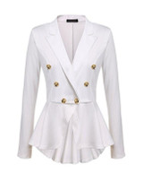 Casual Notch Lapel Ruffled Hem Decorative Button Plain Blazer