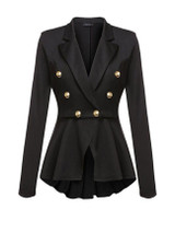Casual Notch Lapel Ruffled Hem Decorative Button Plain Blazer