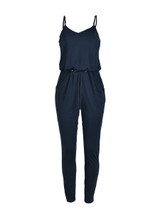 Casual Spaghetti Strap Drawstring Pocket Plain Slim-Leg Jumpsuit