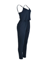 Casual Spaghetti Strap Drawstring Pocket Plain Slim-Leg Jumpsuit