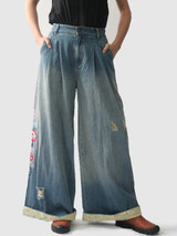 Loose Denim Blue Wide Leg Jean Pants