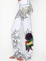 Rose Skull Pattern Hem Wide Leg Bottom Casual Pants