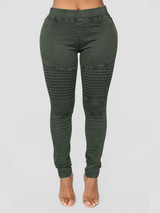 New Army Green Pleated Pockets High Waisted Casual Long Pants