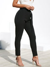 New Black Sashes Pockets High Waisted Casual Nine's Pants