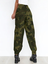 New Army Green Pockets High Waisted Casual Long Pants