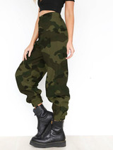 New Army Green Pockets High Waisted Casual Long Pants