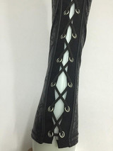 Black Cross Drawstring Lace-up PU Leather Ttrendy Long Pants