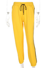 Yellow Striped Drawstring Elastic Waist Loose Long Pants