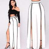 White Side Slit Cotton Blend Fashion Pants