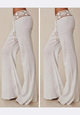 White Patchwork Lace Drawstring Waist Casual Long Pants