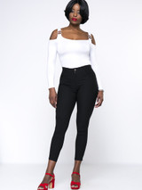 Casual Solid Slim-Leg Pocket Plus Size Pant In Black