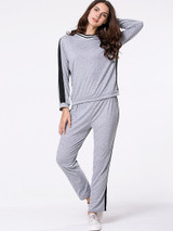 Casual Color Block Hoodie And Straight Mid-Rise Pant