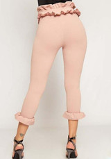 Pink Cascading Ruffle Elastic Waist Fashion Nine's Pants