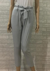 Light Grey Pockets Ruffle Drawstring Waist Casual Long Pants