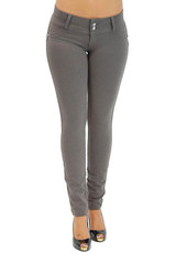 Grey Plain Buttons Pockets Mid-rise Casual Long Pants