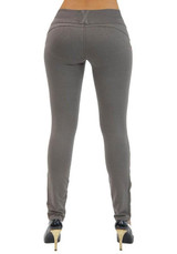 Grey Plain Buttons Pockets Mid-rise Casual Long Pants