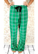 Green Plaid Drawstring Elastic Waist High Waisted Casual Wide Leg Long Pants