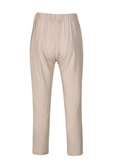Beige Plain Pockets Drawstring Waist Casual Long Pants