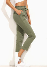 Army Green Sashes Pockets Casual Nine's Pants
