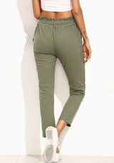 Army Green Sashes Pockets Casual Nine's Pants