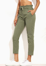 Army Green Sashes Pockets Casual Nine's Pants