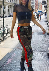 Army Green Camouflage Print Pockets High Waisted Oversize Casual Camo Long Pants